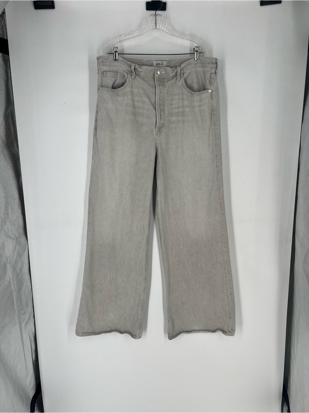 AGOLDE Dame Gray Light Wash Straight Wide Leg High Waist Classic Denim Jeans 34
